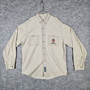 Bear-Back Large 100% Cotton Long Sleeve Khaki Outdoor Shirt Embroidered USA MADE